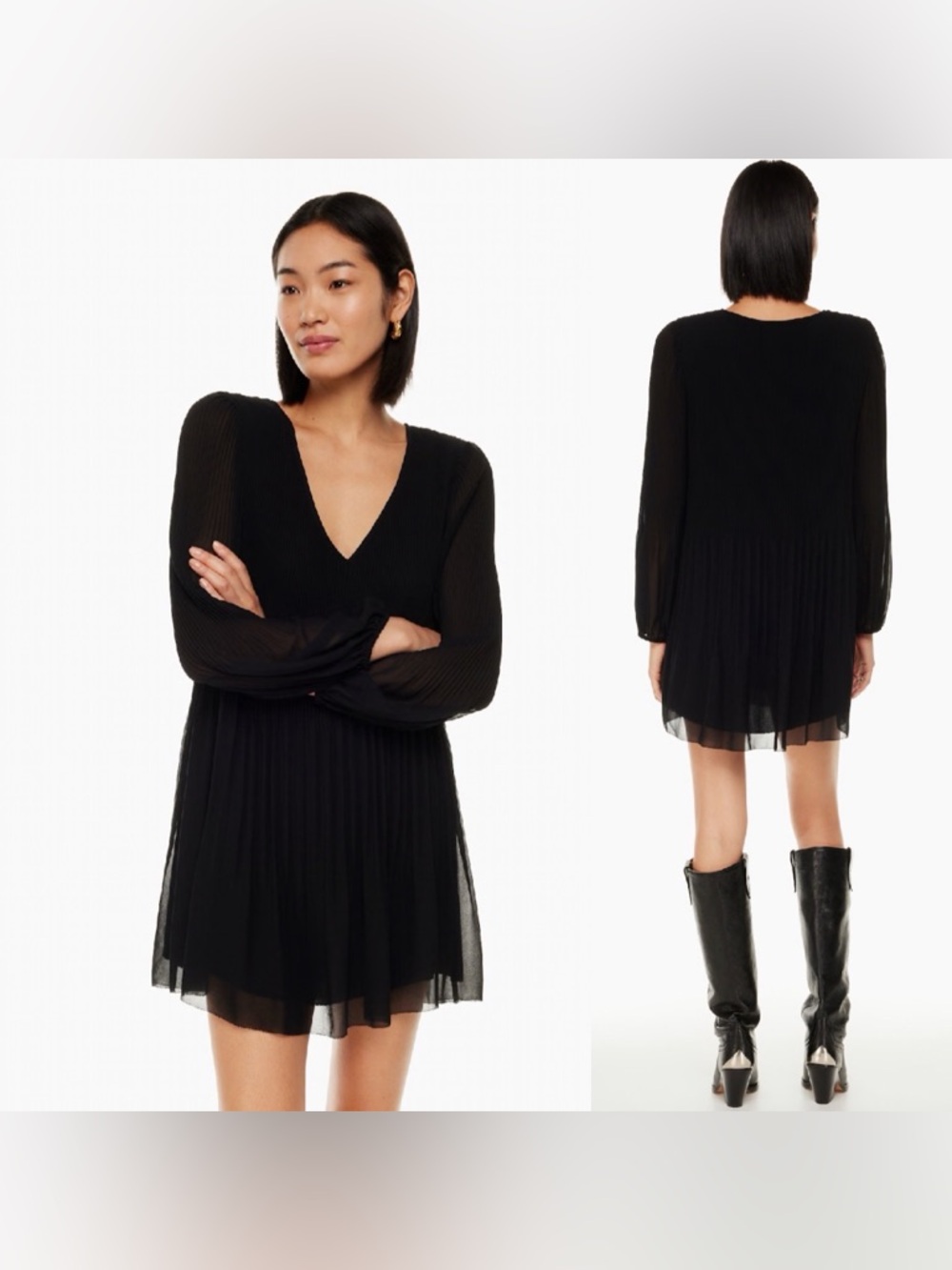 Aritzia Wilfred Prophecy Black Pleated Mini Dress Large